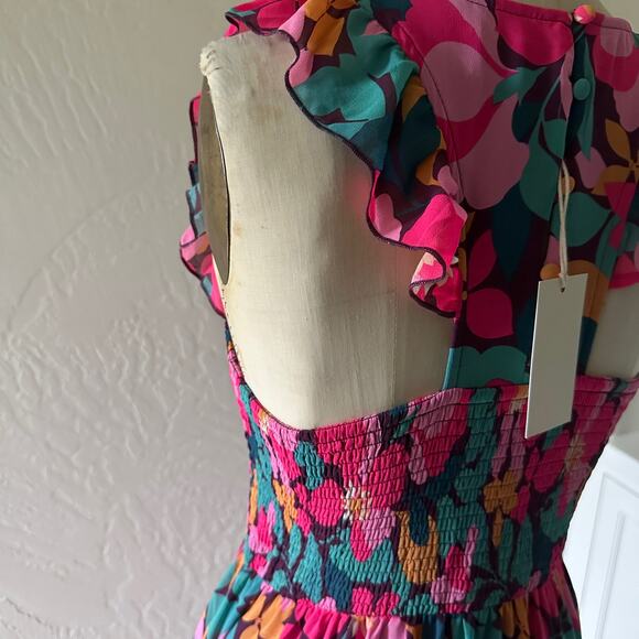 MELLODAY | Womens Colorful Midi Ruffled Tiered Smocked Bodice Dress Small Boho - Picture 12 of 15